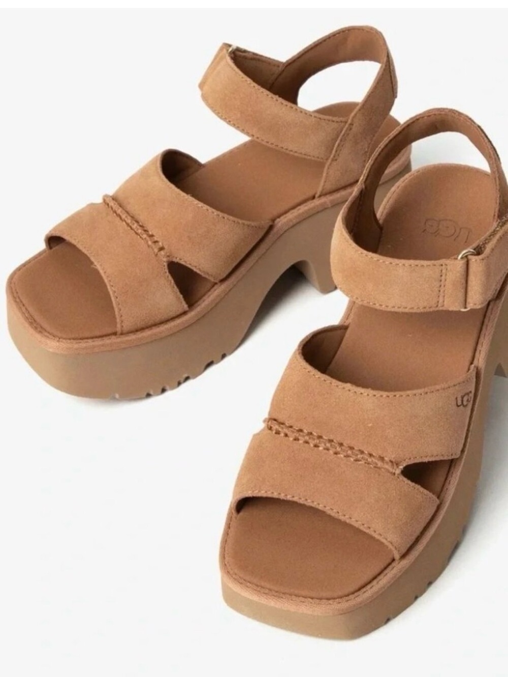 Ugg New Heights Ankle Strap Sandals Mustard Seed Suede Platform NIB 9 $130